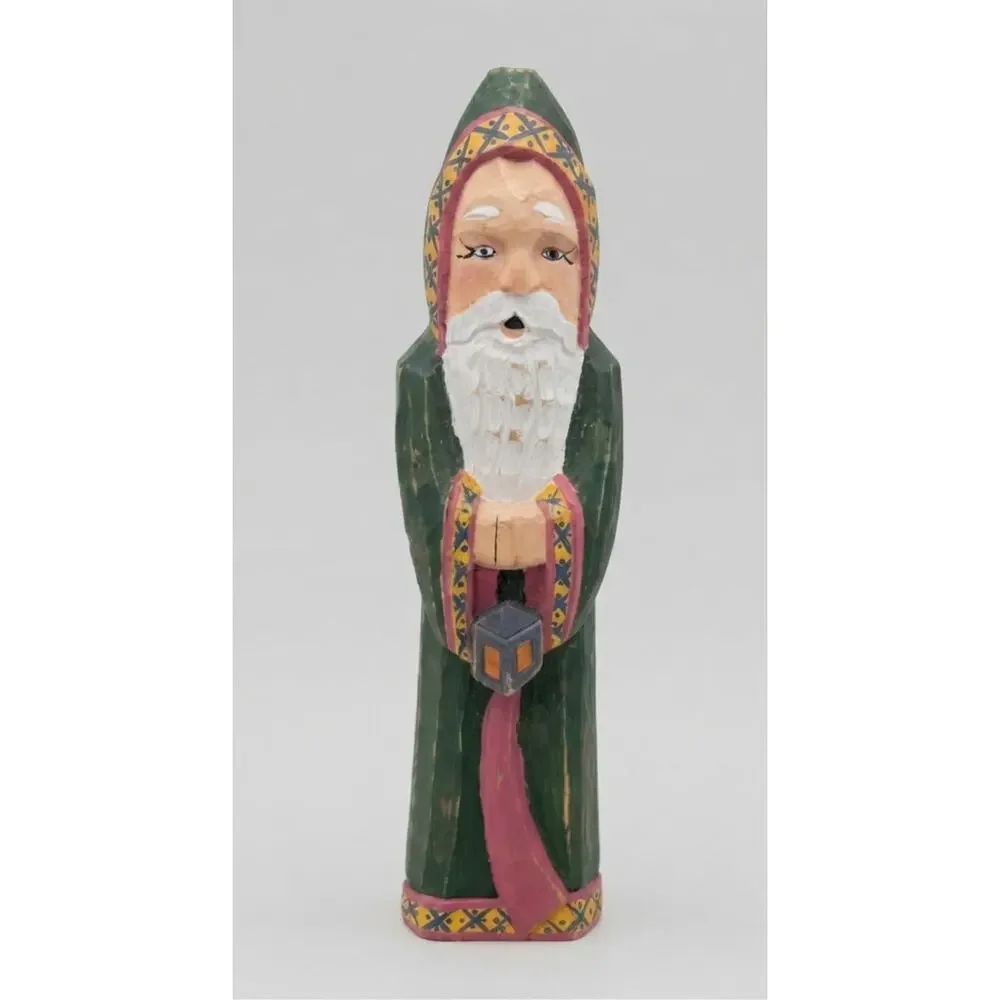 Hand-Carved Wooden Santa Figures, Set of Two Holiday Ornaments, Folk Art Decor